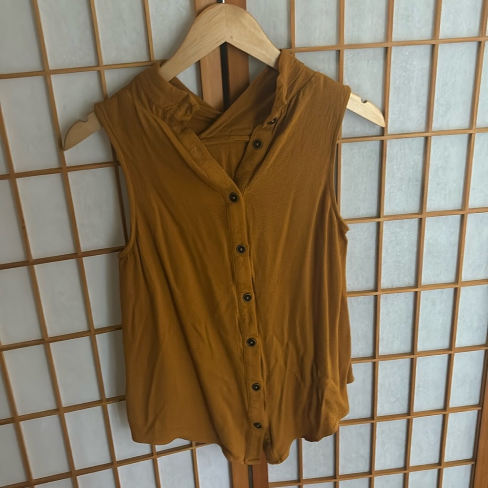 Maeve by Anthropologie - Mustard Yellow Button Tank Blouse